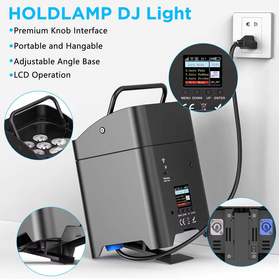 U'King 6in1 LED Bühnenlicht Set mit 4 Scheinwerfern, 6x18W RGBAW + UV, DMX, WiFi und Fernbedienung inklusive Tasche für DJ, Bar und Party - Bild 4