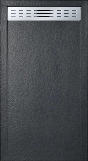 Frascio New Technology Duschwanne Slim aus Mineralguss in Schwarz mit seitlicher Gitterlinie und Abfluss, B/T: 150 x 80 cm - Bild 1