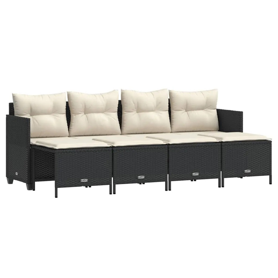 vidaXL 5-tlg Garten-Sofagarnitur aus Poly Rattan und Metall in Schwarz mit Kissen und Ottoman - Bild 2