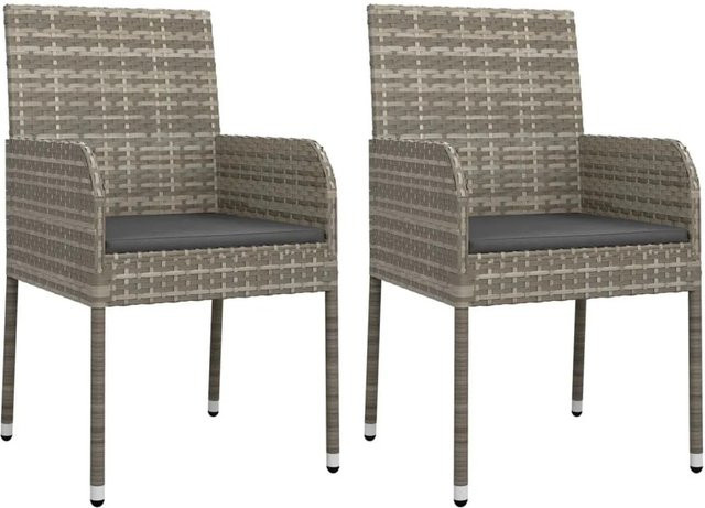 Furnicato 2er Set Gartenstühle aus Poly Rattan mit Kissen in Grau, B/T/H: 48 x 55 x 88 cm - Bild 1