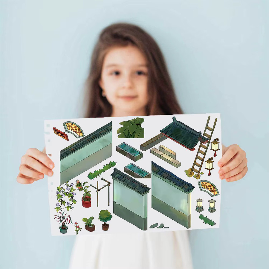 4er Set Aufkleber im chinesischen Stil mit Landschaftsmotiven für Scrapbooking und Schreibwaren, Mehrfarbig - Bild 5