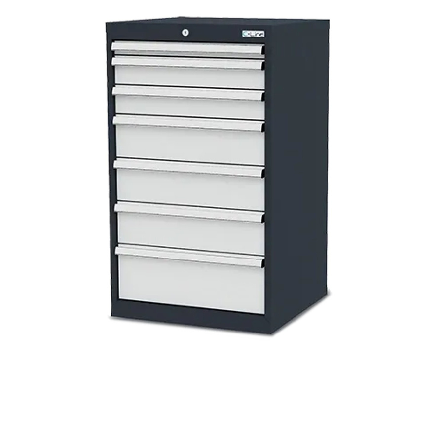 Simplaflex Schubladenschrank aus Stahlblech mit 7 Schubladen und Schloss, grau, B/T/H: 60 x 57,5 x 102 cm - Bild 2