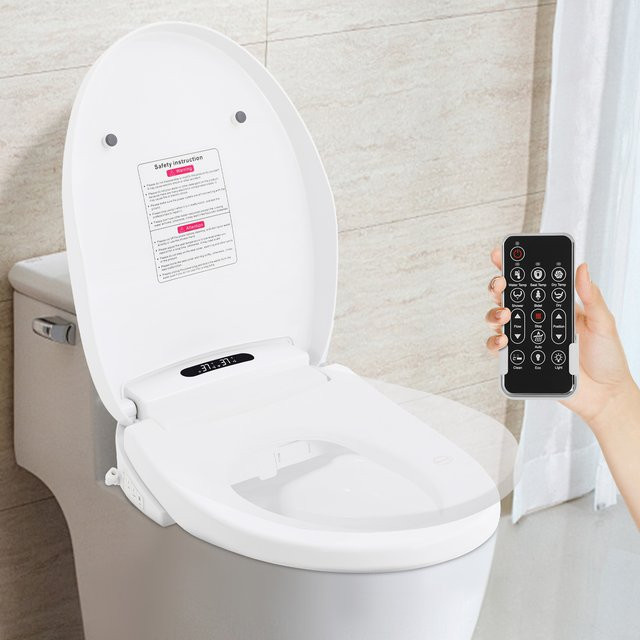 Bymaocar Intelligenter Elektrischer Bidet-Toilettensitz mit Heizfunktion und LED-Licht in Weiß, 1300W, V-Sitz, Breite: 51 cm - Bild 1
