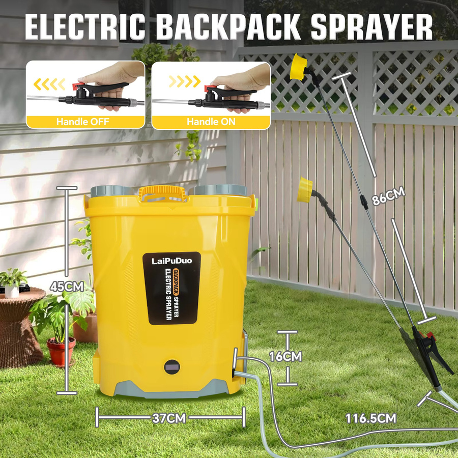 LaiPuDuo Akku-Rückensprühgerät 20L Gelb, Elektrisches Gartensprühgerät mit 100PSI und 4 Düsen, kompatibel mit Dewalt 20V Akku - Bild 7