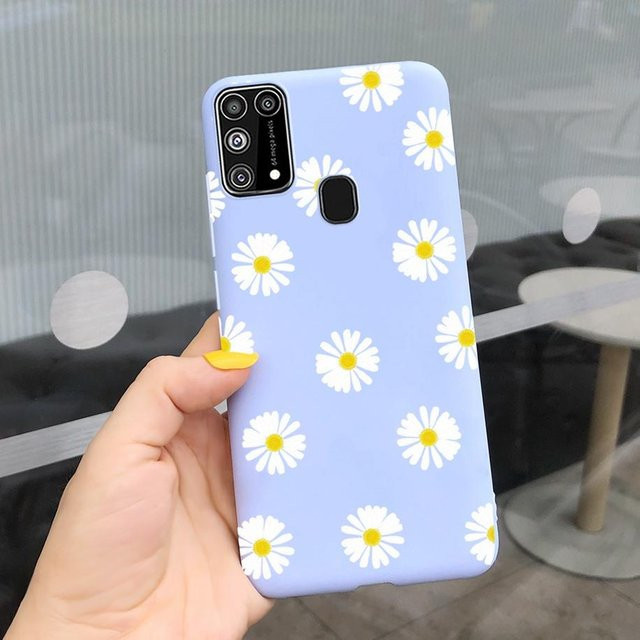 Stoßfeste Silikon Handy Hülle mit Blumen- und Feder-Design für Samsung Galaxy M31 und M31s in Blau - Bild 1