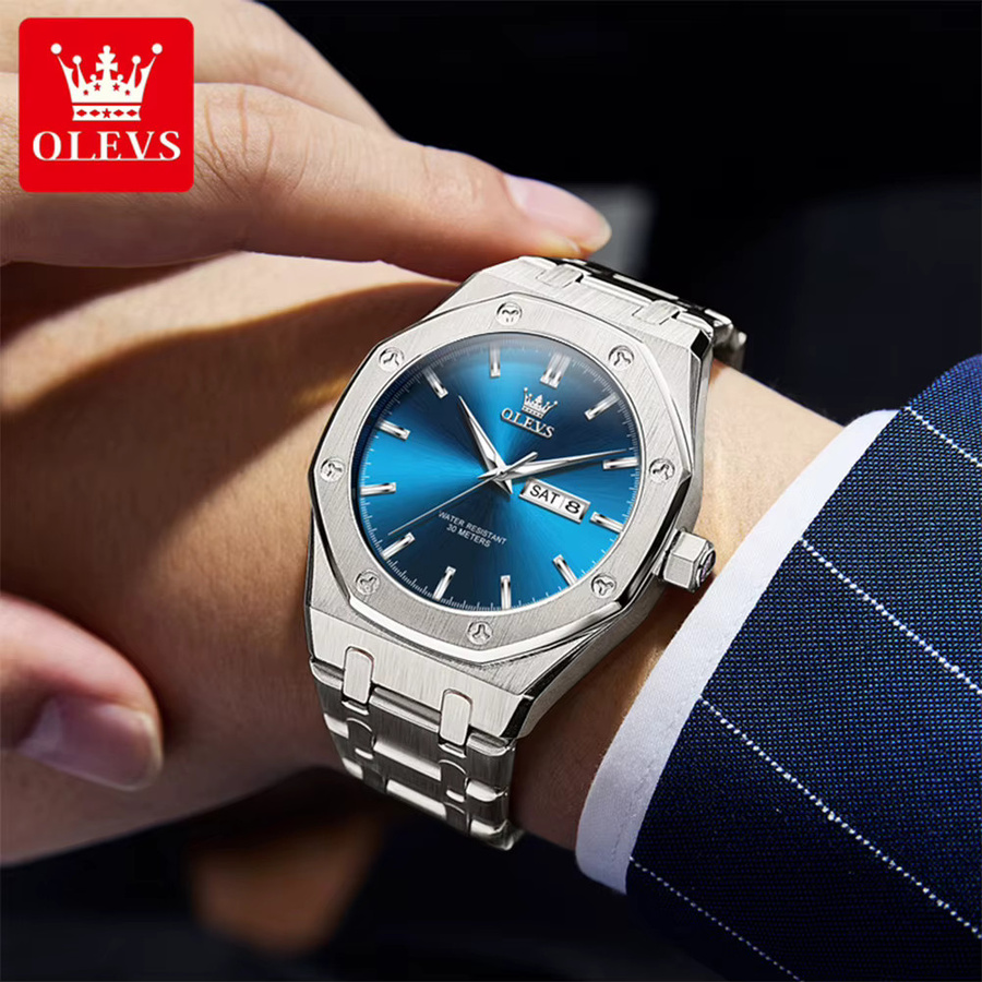 OLEVS Armbanduhr Quarz, Edelstahl, Blau, Herren - Bild 3