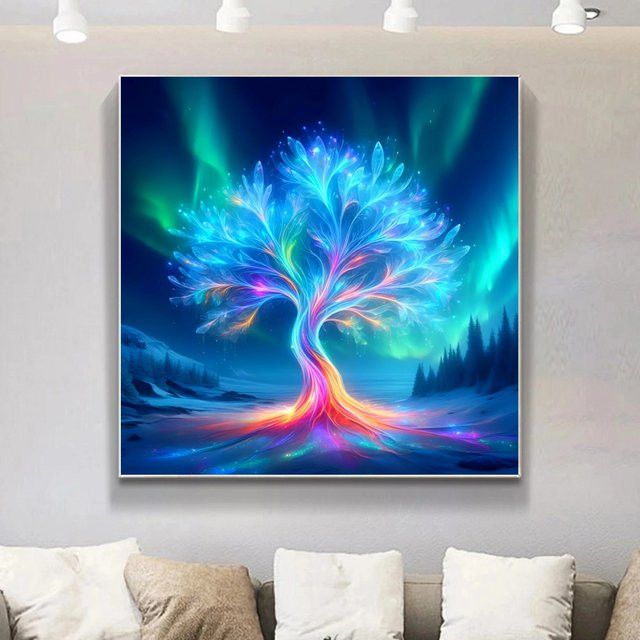 Potdemiel 5D DIY Diamantmalerei Abstraktes Baum Landschaft Mosaik Set Rund Multicolor - Bild 1