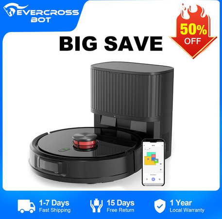 EVERCROSS BOT S6 PRO Saugroboter mit Wischfunktion und Absaugstation, LiDAR 2.0 Navigation, 8000Pa Saugkraft, 180 Min Laufzeit, Schwarz