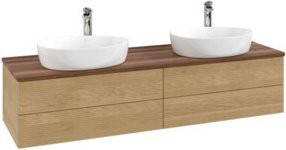 V&B Antao Waschtischunterschrank mit Frontstruktur und integrierter Beleuchtung, Wandmontage, Farbe: Weiß und Eiche - Bild 1
