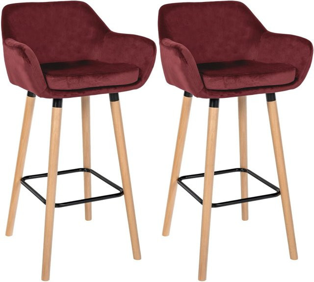 2er Set DELUKE Barhocker MIRID aus Samt in Rot mit Lehne, B/T/H: 55 x 46 x 99 cm - Bild 1