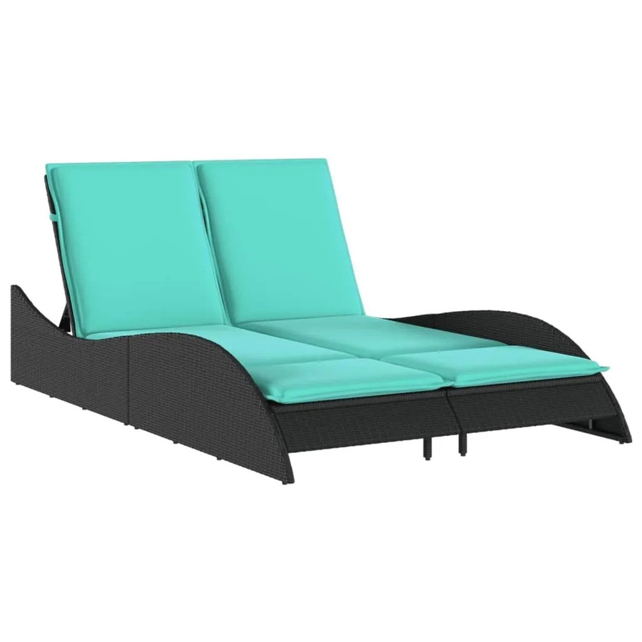 vidaXL Sonnenliege aus Poly-Rattan mit Kissen in Schwarz und Türkis, B/T/H: 114 x 205 x 73 cm - Bild 2
