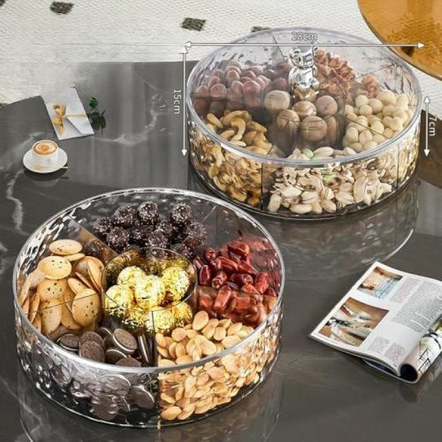 Yiran Furniture Snackschale mit Deckel und Unterteilungen aus Kunststoff, Grau/Transparent - Bild 1