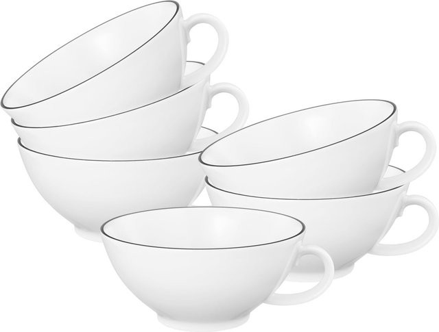 Seltmann Weiden Teetassen Lido Black Line aus Porzellan, Schwarz-Weiß, 6er Set, 140 ml - Bild 1