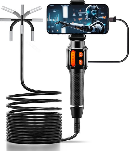 AOERWEI Zwei-Wege-Endoskopkamera USB-C, flexibles Schlangenendoskop zur Inspektion in Schwarz, kompatibel mit iPhone und Android - Bild 1