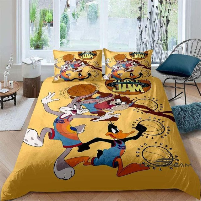 Space Jam Sci-Fi Motiv Bettwäscheset mit Kissenbezug in Gelb, B/H: 140 x 200 cm - Bild 1