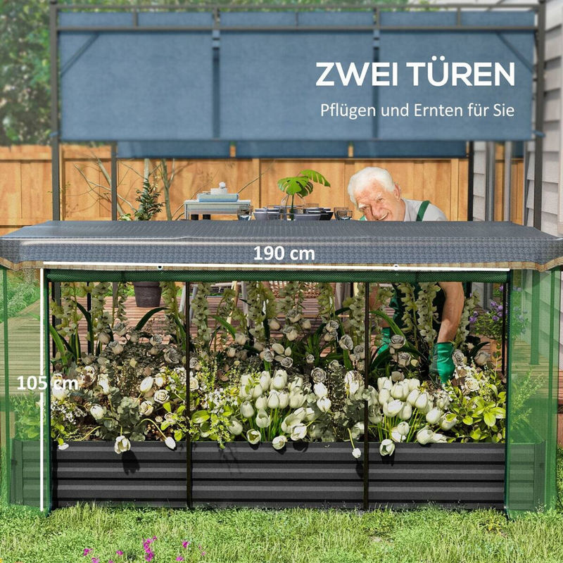 Outsunny Hochbeet aus Stahl mit Vogelschutznetz und Sonnenschutz in Anthrazit, B/T/H: 230 x 110 x 110 cm - Bild 2