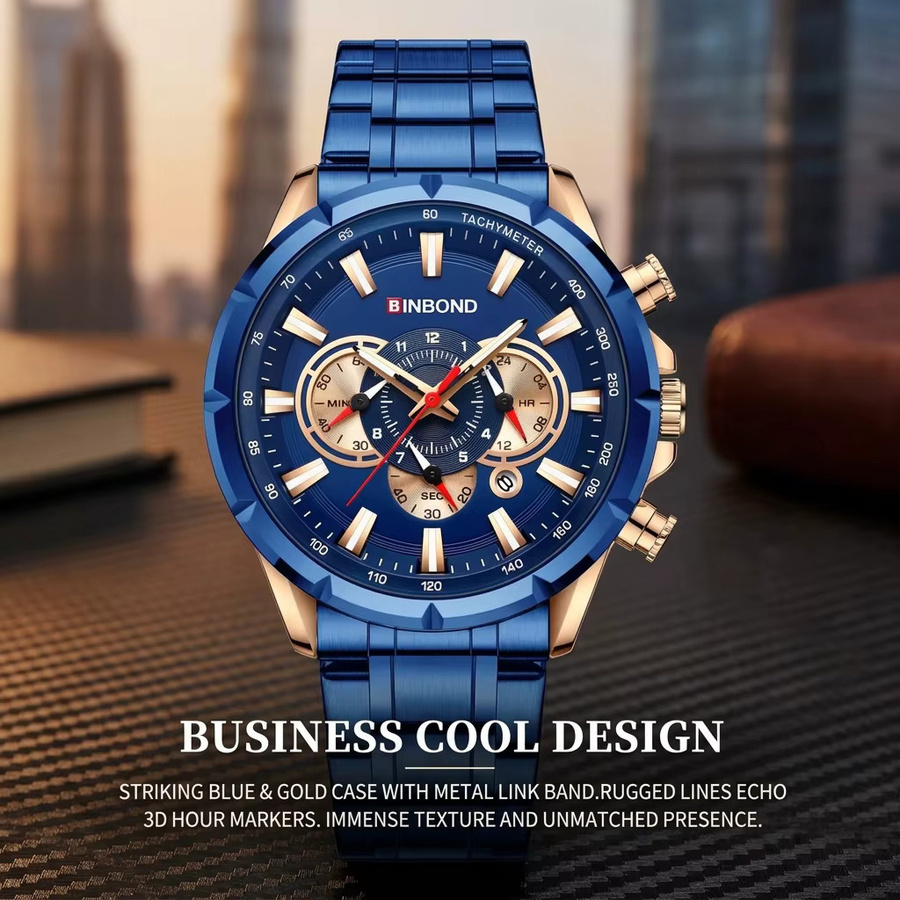 BINBOND Chronograph, Quarz, Edelstahl, Blau, Herren - Bild 2