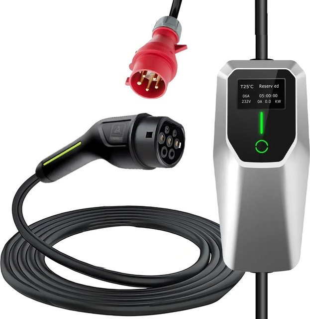 Junsun Mobile Wallbox E-Ladegerät 11kW 3-phasig in Silber mit 6m Kabel (6-16A) - Bild 1