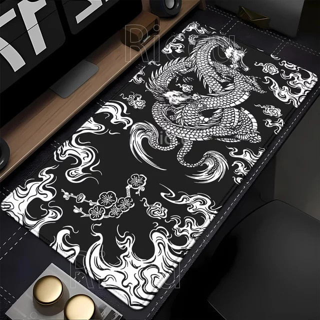 Riccu Dragon Gaming Mauspad XXL in Schwarz-Weiß als Schreibtischunterlage aus Gummi - Bild 1