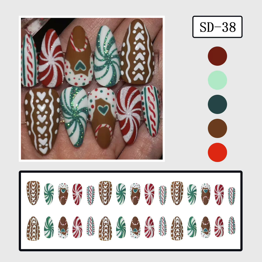 YADORNOS Künstliche Nägel, Rot Grün, Spiralmuster, Glänzend, 30 Stück - Bild 3