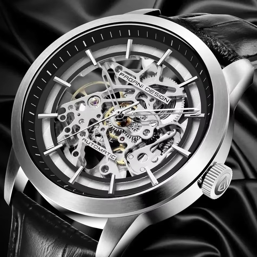 PAGANI DESIGN Armbanduhr Edelstahl, Leder, Silber, Herren - Bild 4