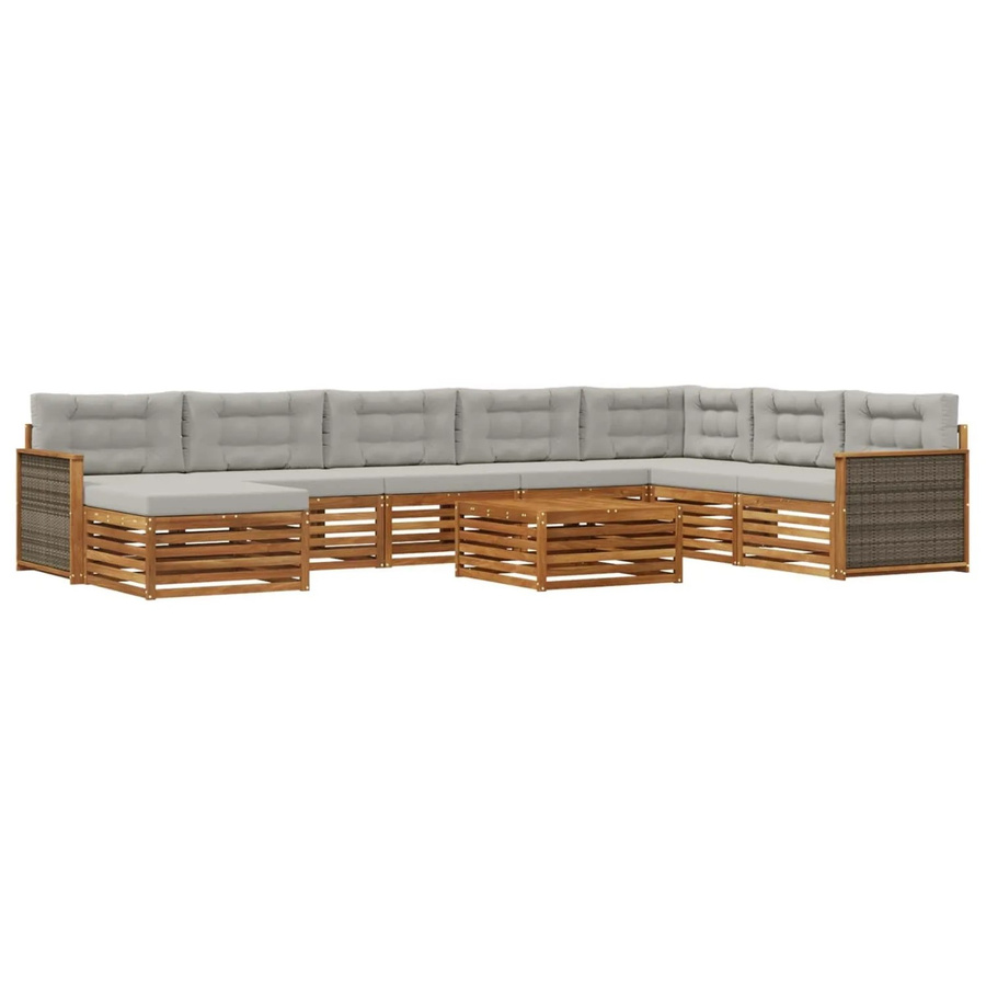 vidaXL Outdoor-Sofagarnitur aus Akazienholz mit 9 Kissen in Braun und Grau - Bild 2