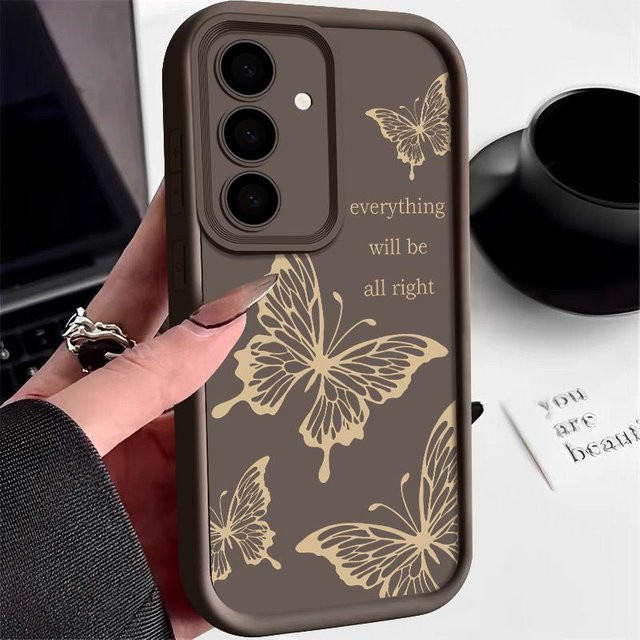 Stoßfeste Silikon-Handyhülle mit Schmetterlings-Print für Samsung Galaxy S25 S24 FE S23 Ultra S22 Plus S21 S26 A17 A27 A37 A57 A16 A56 A55 A36 A35 A15 5G A14 5G in Kaffeebraun - Bild 1