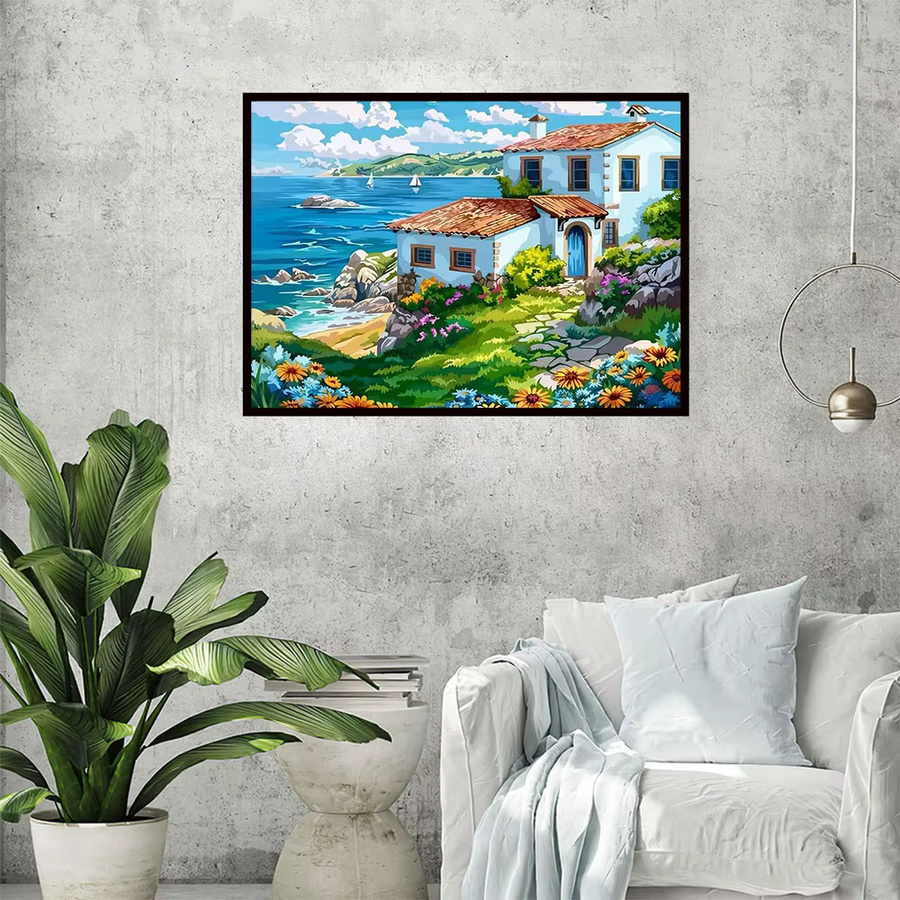 Momoart Diamantmalerei DIY Mosaik Set mit mediterranem Landschafts-Haus-Motiv für Erwachsene in Multicolour - Bild 3