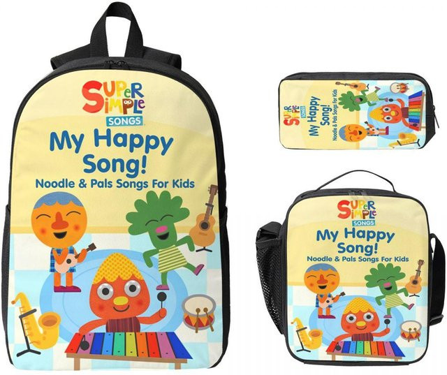Noodle & Pals 3-teiliges Schulset mit Rucksack, Federmäppchen und Brotdose in Schwarz und Multicolour für Grundschüler - Bild 1