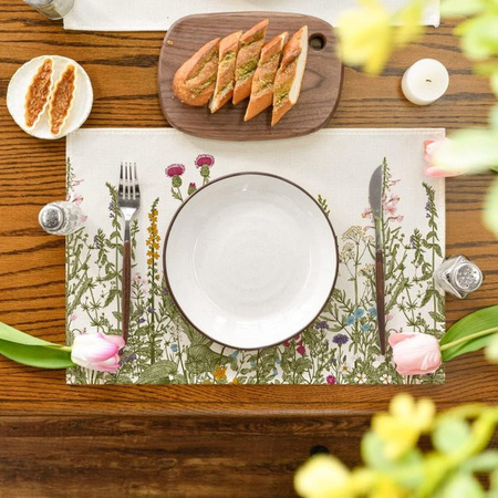 VIKAMA Sommer-Tischsets aus Leinen mit Vintage Kräuter- und Wildblumenmuster, rutschfest und hitzebeständig, mehrfarbig, rechteckig