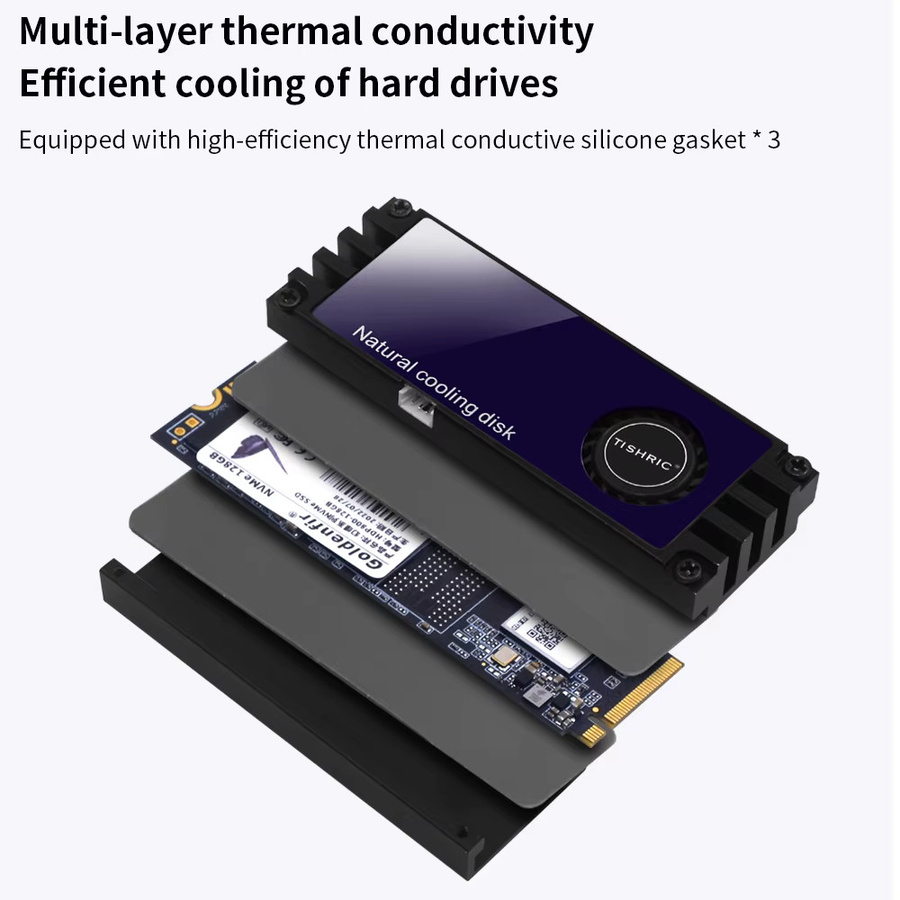 TISHRIC M.2 NVMe SSD Kühlkörper mit Temperaturanzeige und Vortex-Lüfter in Schwarz - Bild 4