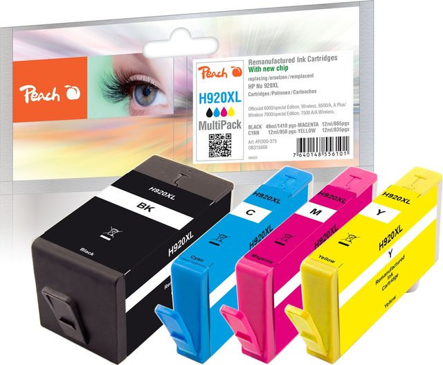 Peach Spar Pack Tintenpatronen Set für HP No. 920XL, Multicolor (Schwarz, Cyan, Magenta, Gelb) - Bild 1