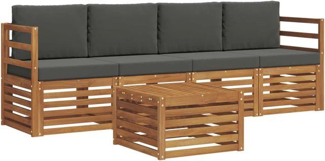 vidaXL Sofagarnitur 5-teilig aus Massivholz Akazie in Natur und Anthrazit mit modernem Latten-Design - Bild 1