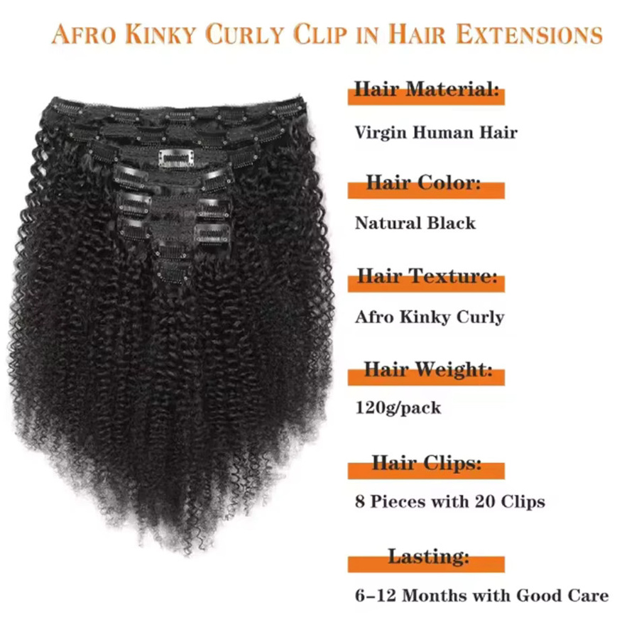 Dula A Hair Clip Virgin Echthaar-Bündel Afro-Kinky-Curly, 8 Stück, Damen - Bild 2