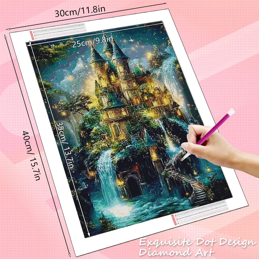 HUACAN Diamant-Gemälde Schloss und Landschaft als 5D-Wasserfall Mosaik Set in Multicolour, B/H: 30 x 20 cm - Bild 2