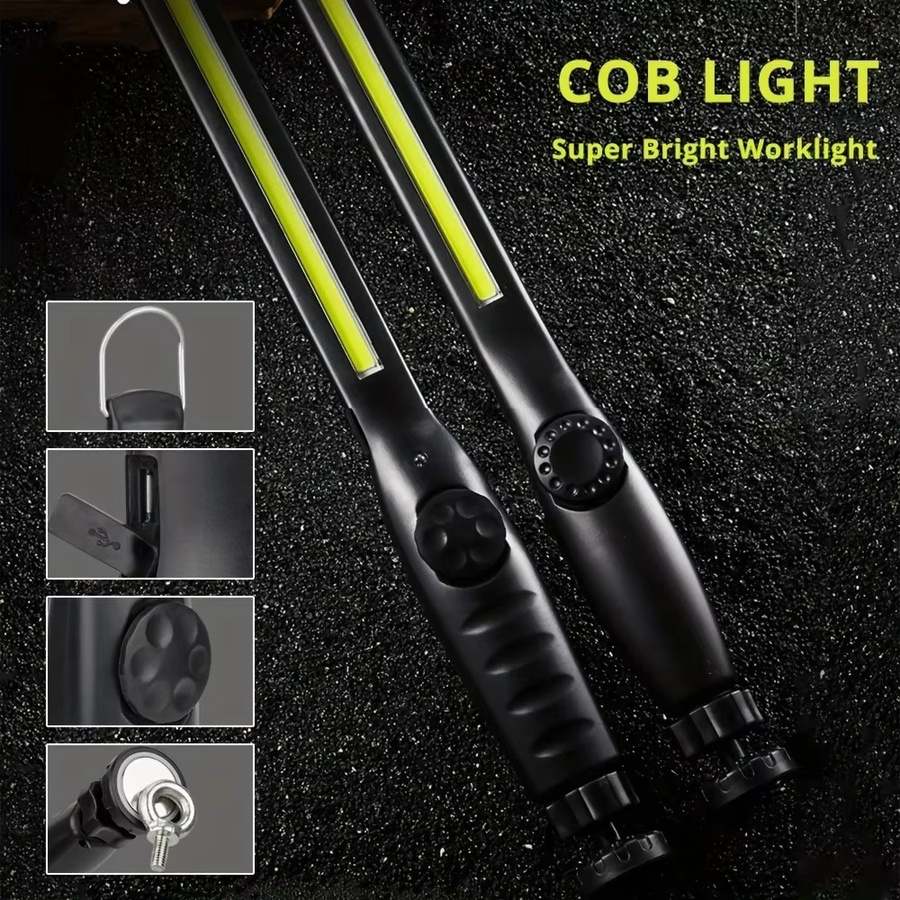 KDULIT Wiederaufladbare COB-Arbeitsleuchte in Schwarz mit 700 lm Helligkeit, dimmbarer LED-Arbeitslampe mit Magnetfuß und Haken für Autoreparatur, Inspektion und Camping - Bild 3