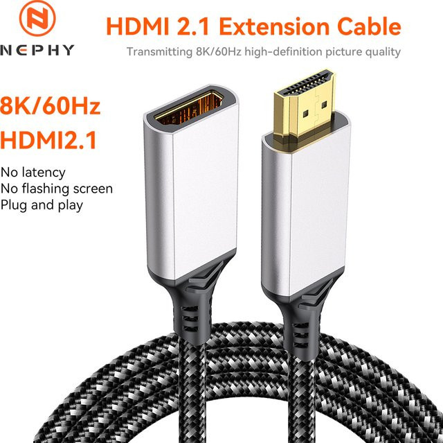 Nephy HDMI 2.1 Verlängerungskabel 8K Stecker auf Buchse für PS5, Xbox und HDTV mit HDR - Bild 1