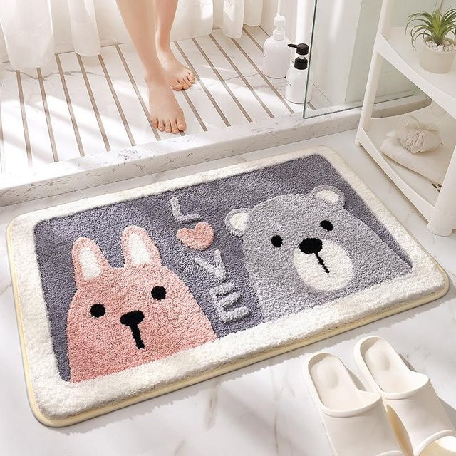 WTEMPO Badezimmer Bodenmatte mit Cartoon Tier T Muster, flauschige Plüsch Fußmatte, rutschfest, B/B: 40 x 60 cm - Bild 1