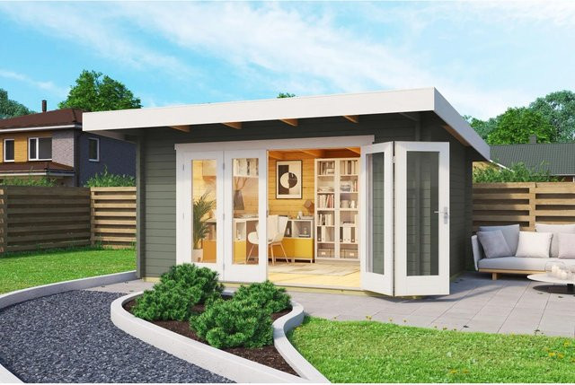 Lasita Maja Gartenhaus Sussex Flachdach in Grüngrau, B/H/T: 450 x 239,4 x 410 cm - Bild 1