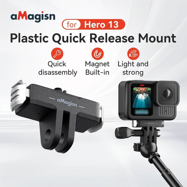 aMagisn Magnetische Schnellwechselhalterung für GoPro Hero13, 2-poliger Kunststoff-Montageadapter, Schwarz - Bild 1