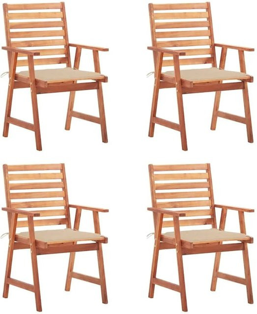 vidaXL Garten-Essstühle Set aus 4 Stück aus Akazien-Massivholz mit Kissen in Beige und Braun - Bild 1
