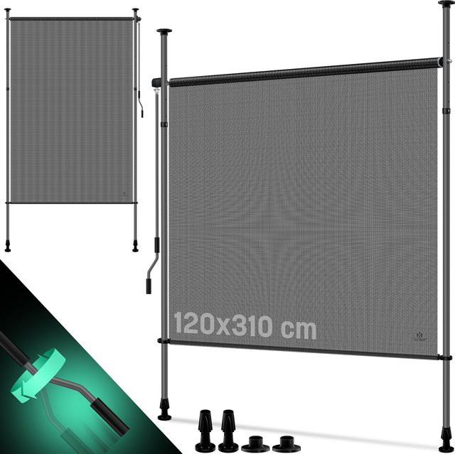 KESSER Klemmmarkise Senkrechtmarkise aus Aluminium in Grau mit Handkurbel als blickdichter Sichtschutz und Windschutz für Balkon, Garten und Terrasse, Wasserfest, B/H: 310,0 x 74,8 cm - Bild 1
