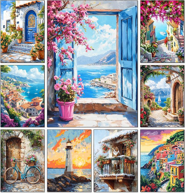 QIZITENG Diamond Painting DIY Set Natürliche Landschaft in Multicolour mit Canvas und runden Steinen - Bild 1