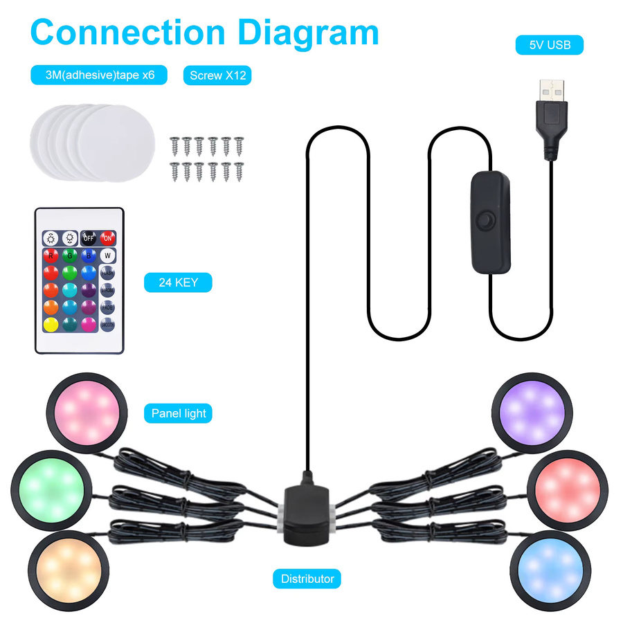 HEGEHE RGB Puck Licht mit Fernbedienung und USB-Anschluss, dimmbar, Multicolour, ideal als Schrankbeleuchtung oder Nachtlampe - Bild 3
