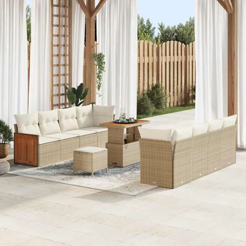 vidaXL Garten-Sofa-Set aus Polyrattan in Beige und Creme, 11-teiliges Loungemöbel-Set, B/T/H: 90 x 55 x 71 cm - Bild 1