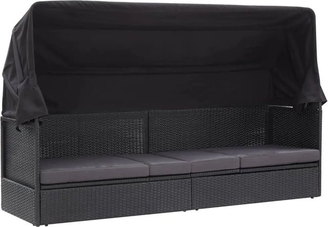 furnicato Outdoor-Sofabett mit Dach aus Poly-Rattan und Stahl in Schwarz - Bild 1