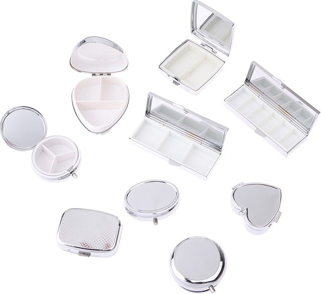 KuZHEN Pillendose aus Metall als Medizin Organizer in Silber, runde und rechteckige Container für Tabletten und Süßigkeiten - Bild 1