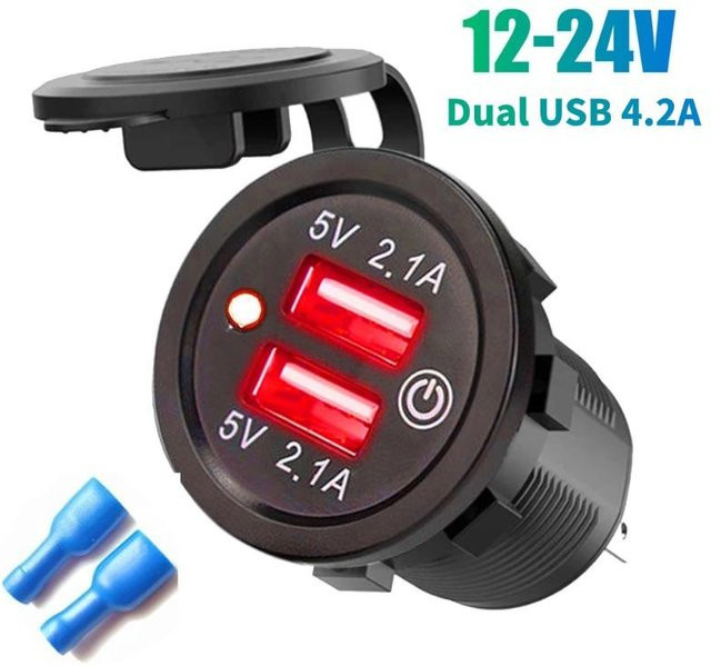 YJMP Auto Parts Quick Charge 3.0 Dual USB Schnellladegerät für Auto und Motorrad mit Touch-Schalter, Wasserdicht, 12V/24V, 4.2A, USB-A - Bild 1