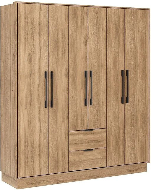 Kleiderschrank Feova in Naturfarben mit Türen und Schubladen, Breite: 162 cm, Höhe: 182 cm - Bild 1