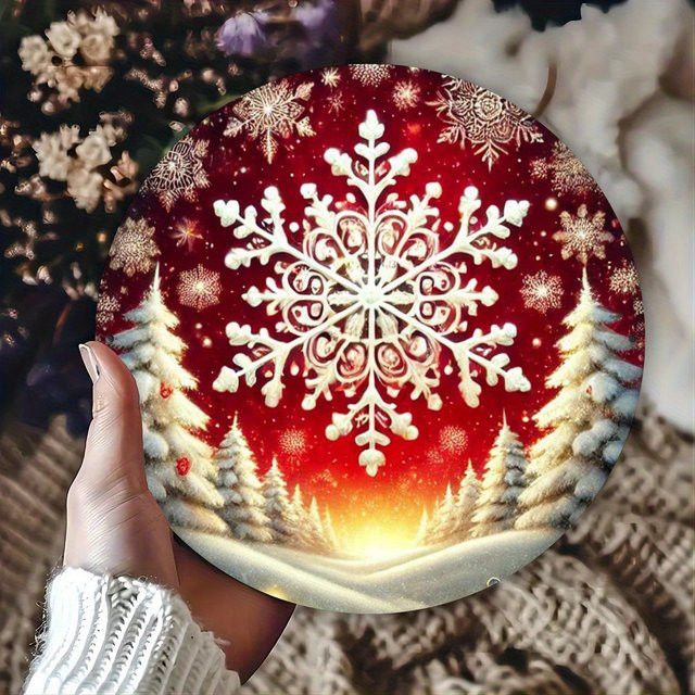 Potdemiel Weihnachts-Schneeflocken-Metallschild, rund, Wanddekoration Durchmesser: 20 cm - Bild 1